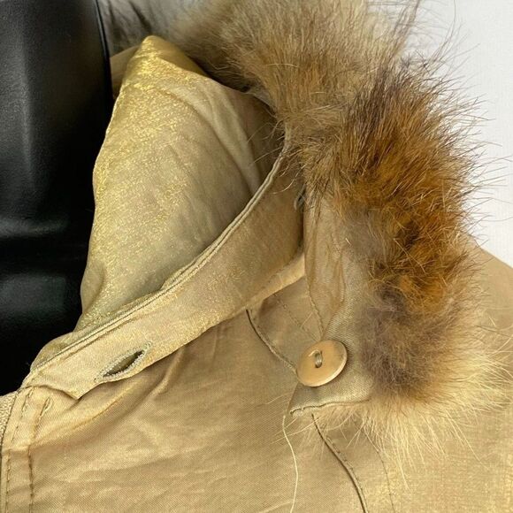 Vintage 80s J Gallery Red Fox Trim Coat Parka Womens Size M Gold - Picture 8 of 11